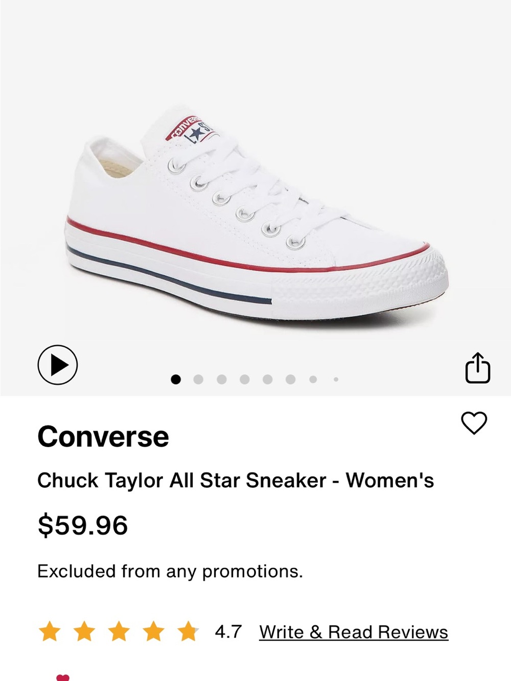 Converse White Low Top Sneaker with Red and Navy Trim - Women's